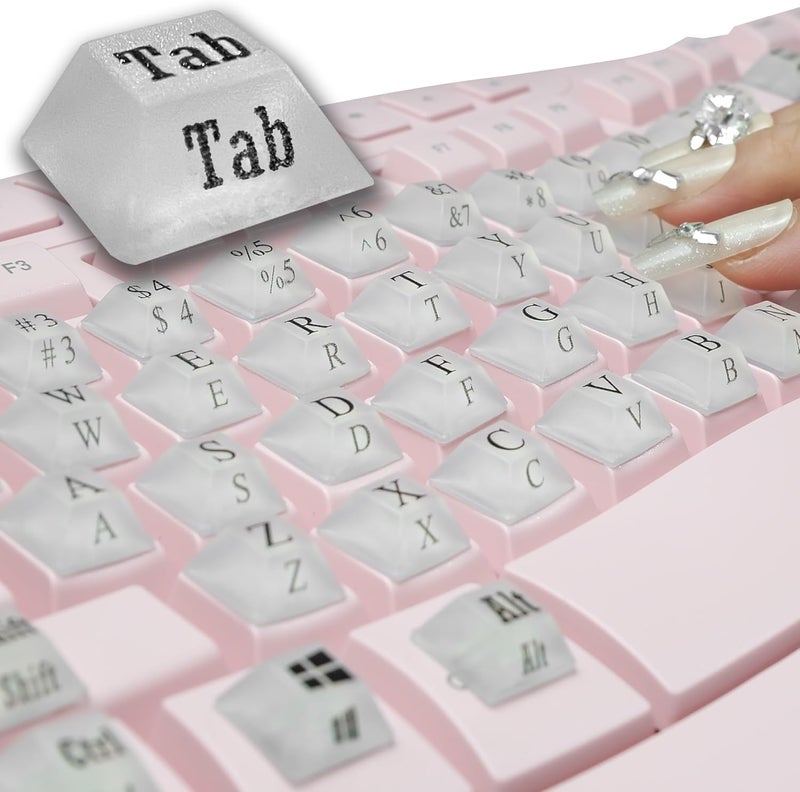 Zooplan 80 Pcs PC Keyboard Stickers for Long Nails Typing and Gaming, ​​Anti-Damage Symbolic and Alphanumeric Keys for Nail-Art (Translucent) - Image 1